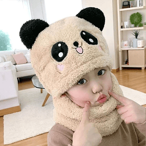 Gorro Panda Con Cuello Pasamontañas Niños Beige