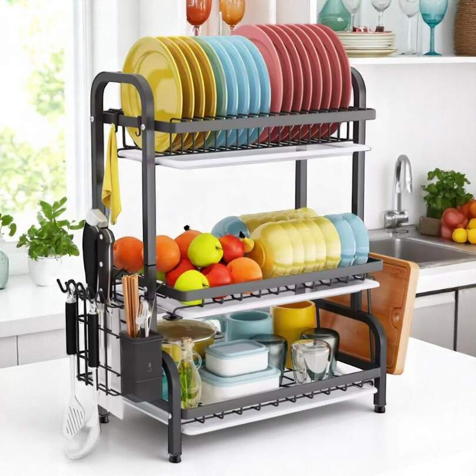 Secaplatos Metalico 3 Niveles Con Bandeja 1