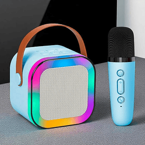 Mini Parlante Karaoke Bluetooth Con Microfono Celeste