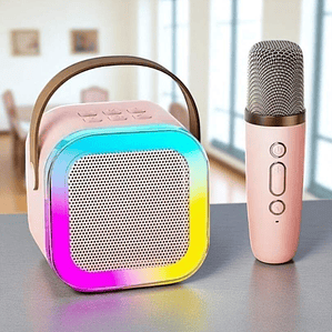 Mini Parlante Karaoke Bluetooth Con Microfono Rosado