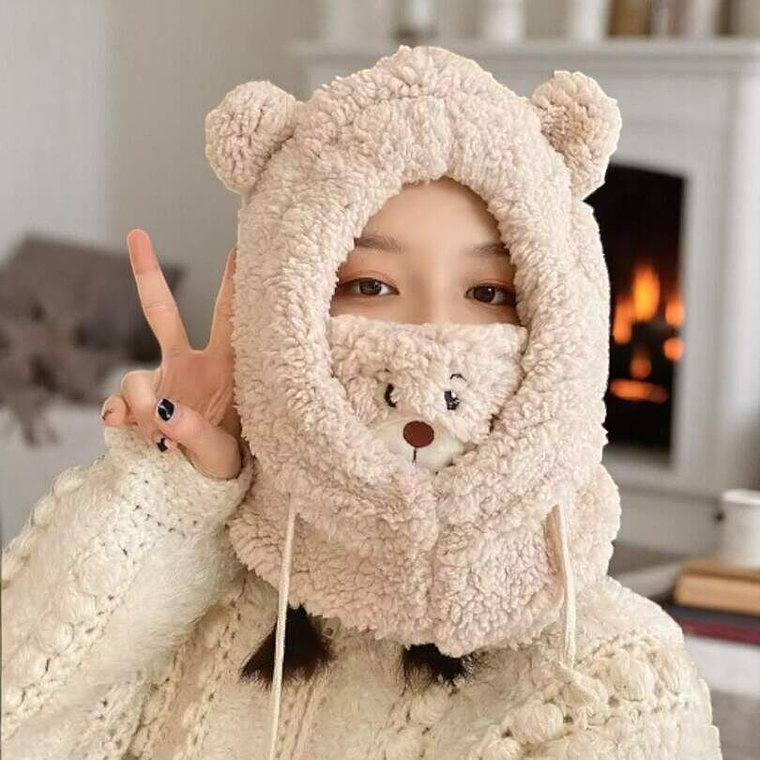 Gorro Pasamontaña Osito Felpa Beige 1