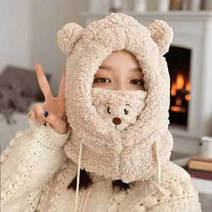 Gorro Pasamontaña Osito Felpa Beige