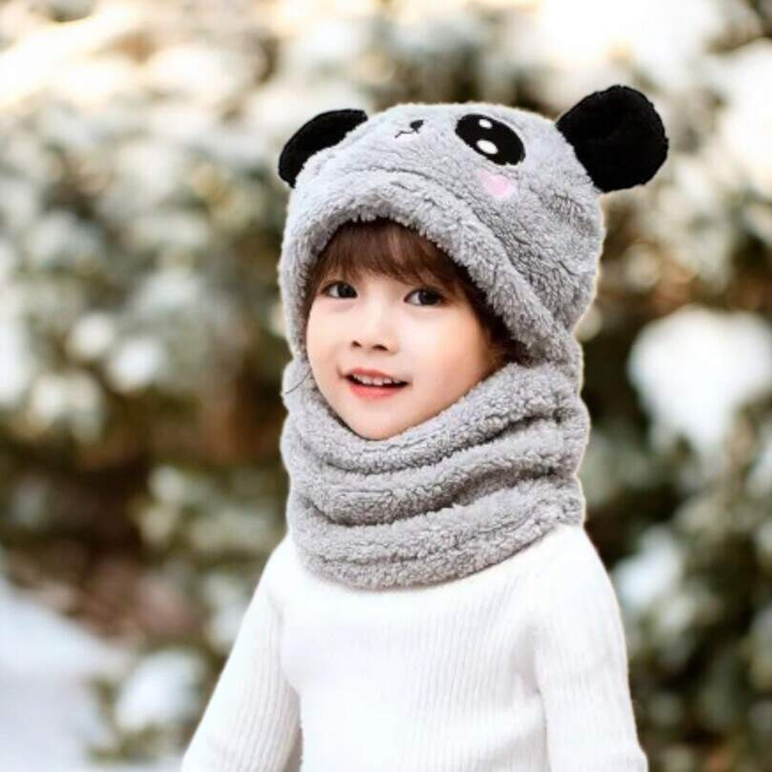 Gorro Panda Con Cuello Pasamontañas Niños Gris 1
