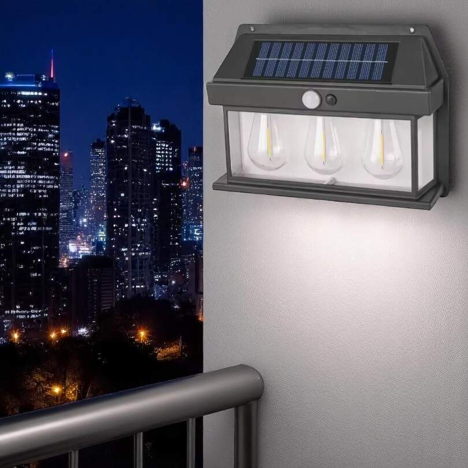 Lampara Solar De Pared Con Sensor 3 Foco 1