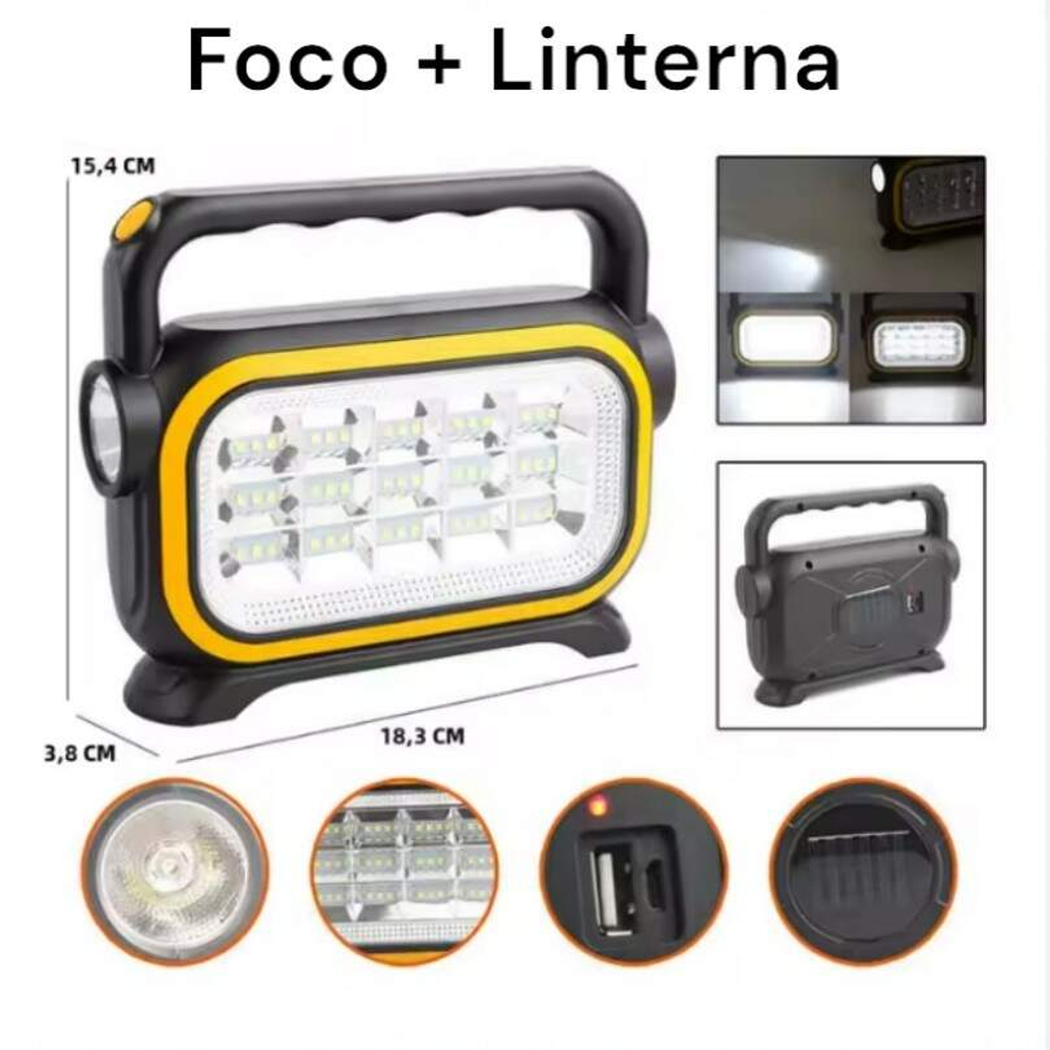 Foco Linterna Solar Recargable S-03 2