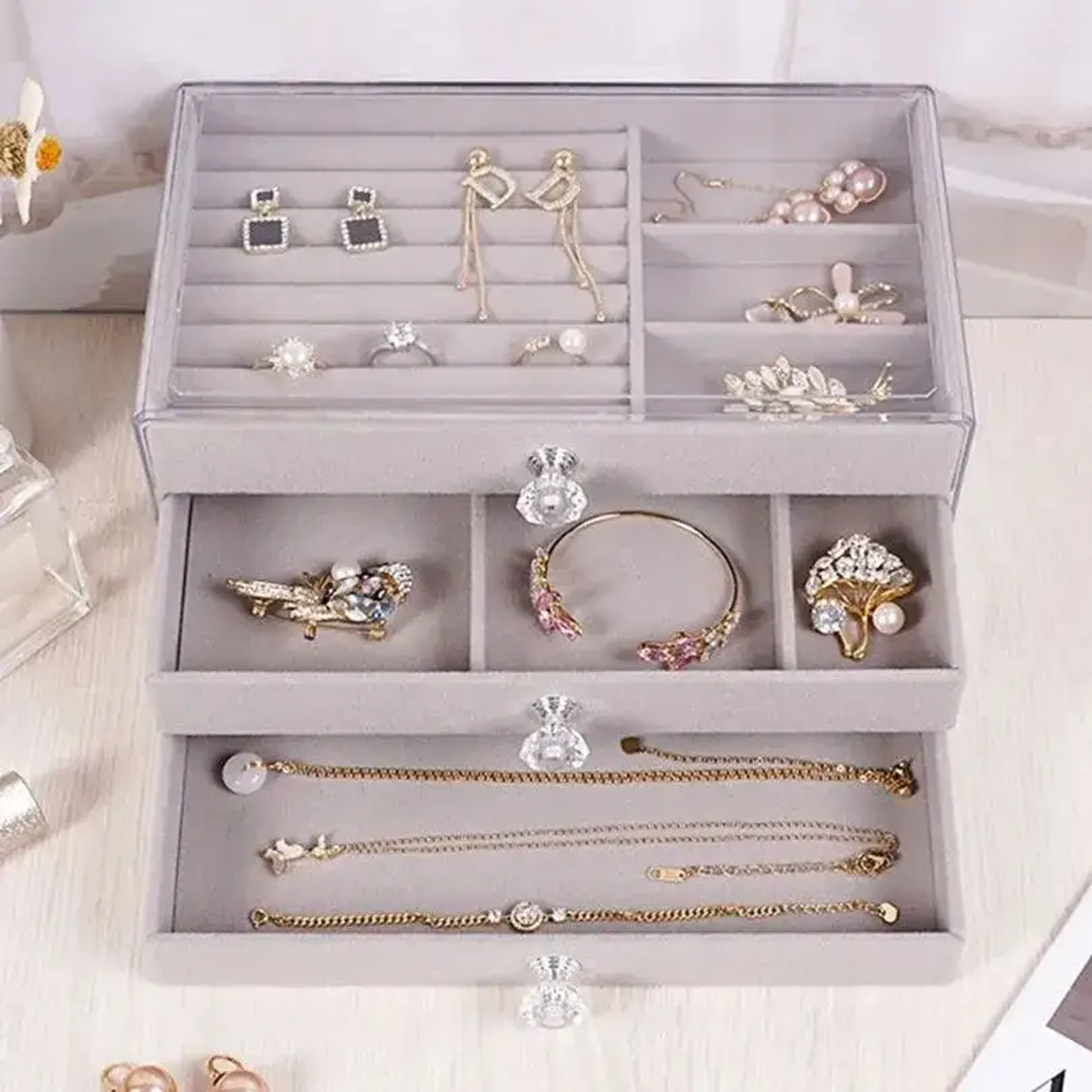 Organizador de Joyas 3 Niveles Gris 3