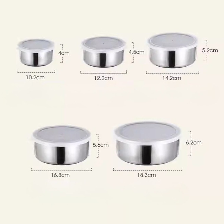 Juego de 5 Recipientes Acero Inoxidable Con Tapa Plástica 6