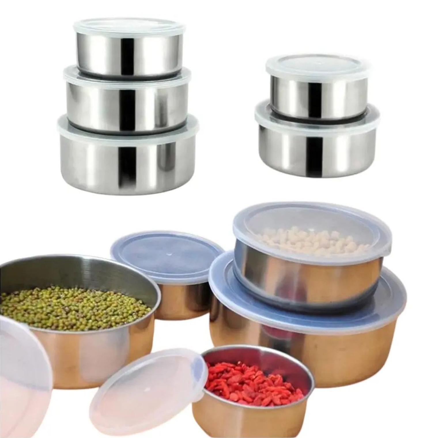 Juego de 5 Recipientes Acero Inoxidable Con Tapa Plástica 5