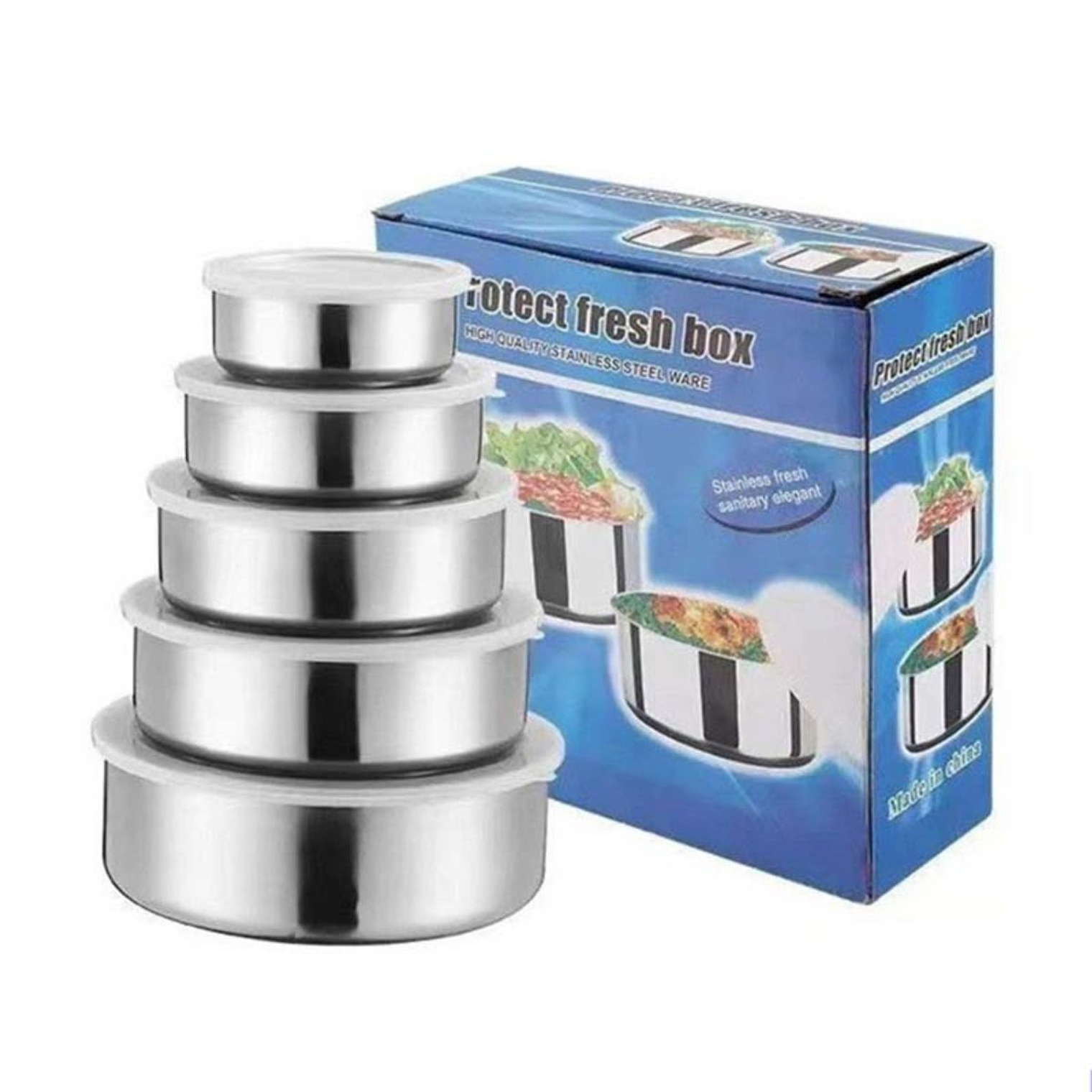 Juego de 5 Recipientes Acero Inoxidable Con Tapa Plástica 3