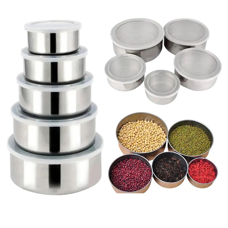 Juego de 5 Recipientes Acero Inoxidable Con Tapa Plástica 4