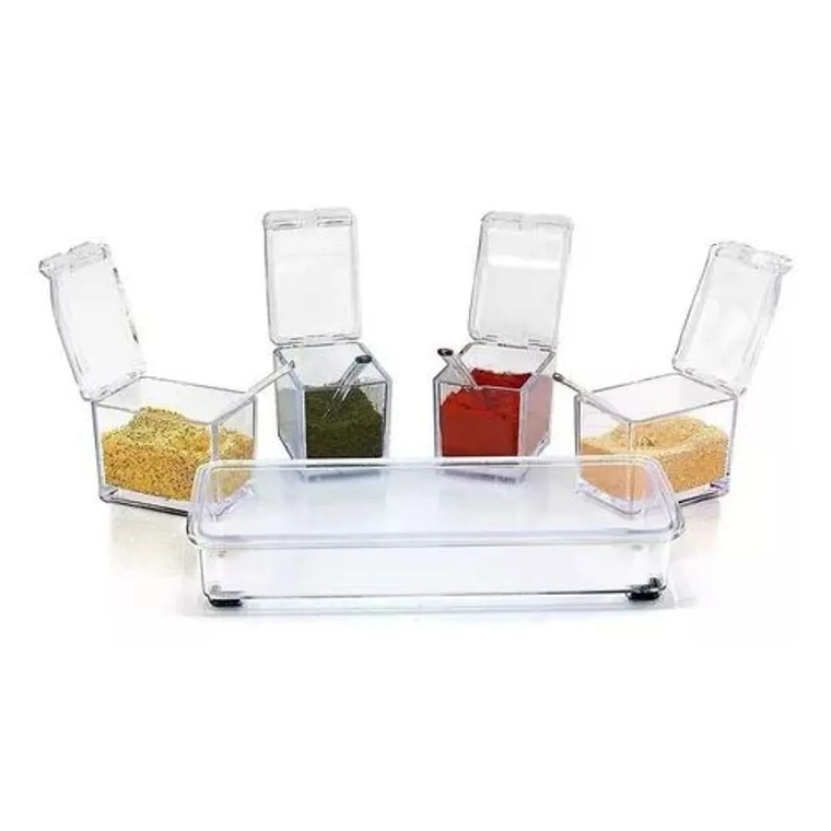 Set Condiméntero Especiero Acrílico 4 Módulos Con Cuchara 2
