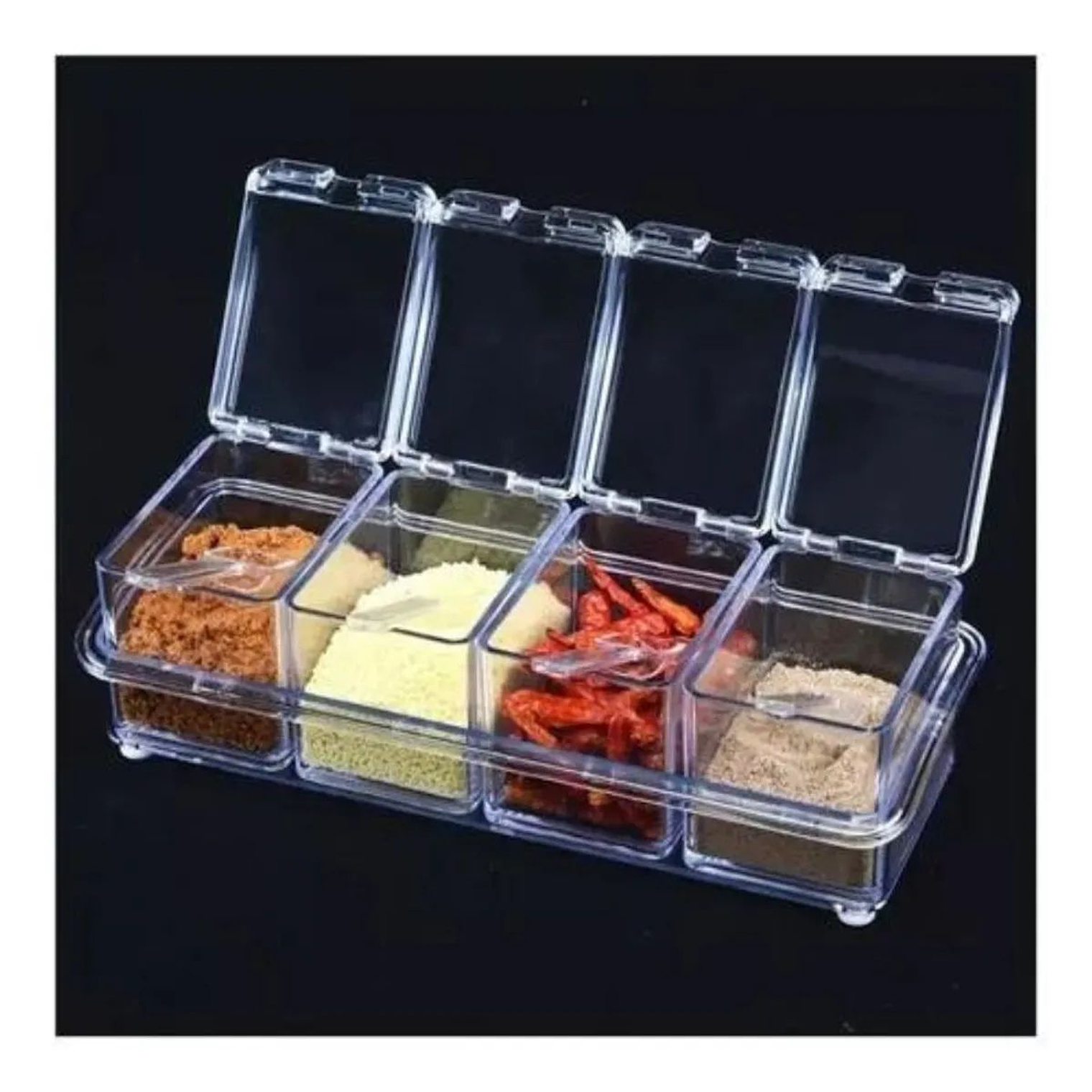 Set Condiméntero Especiero Acrílico 4 Módulos Con Cuchara 5
