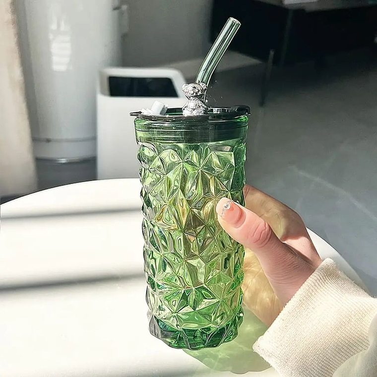 Vaso de Vidrio osito con tapa hermética y bombilla 4