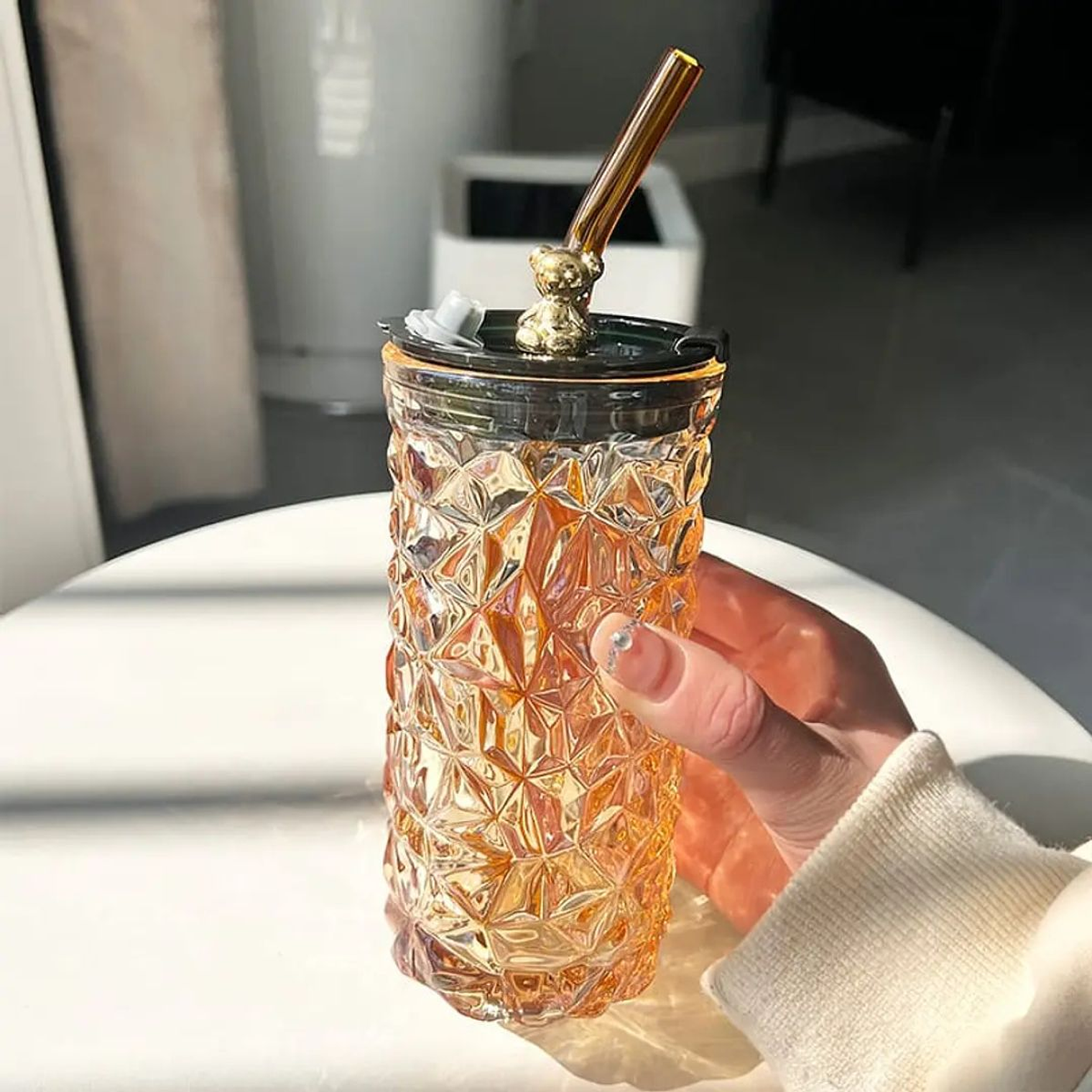 Vaso de Vidrio osito con tapa hermética y bombilla 5