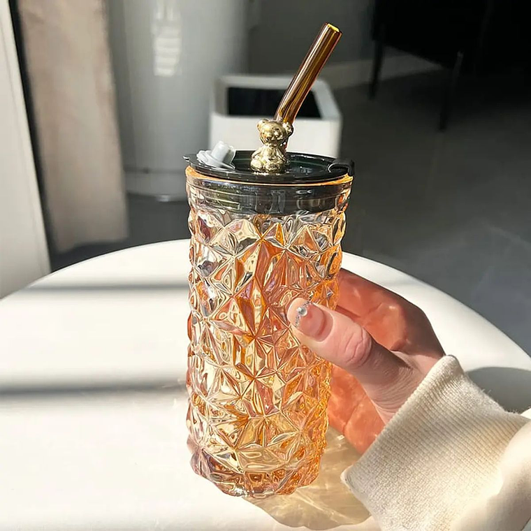 Vaso de Vidrio osito con tapa hermética y bombilla 5