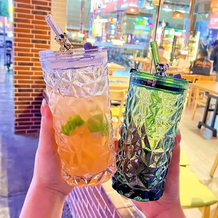 Vaso de Vidrio osito con tapa hermética y bombilla 3