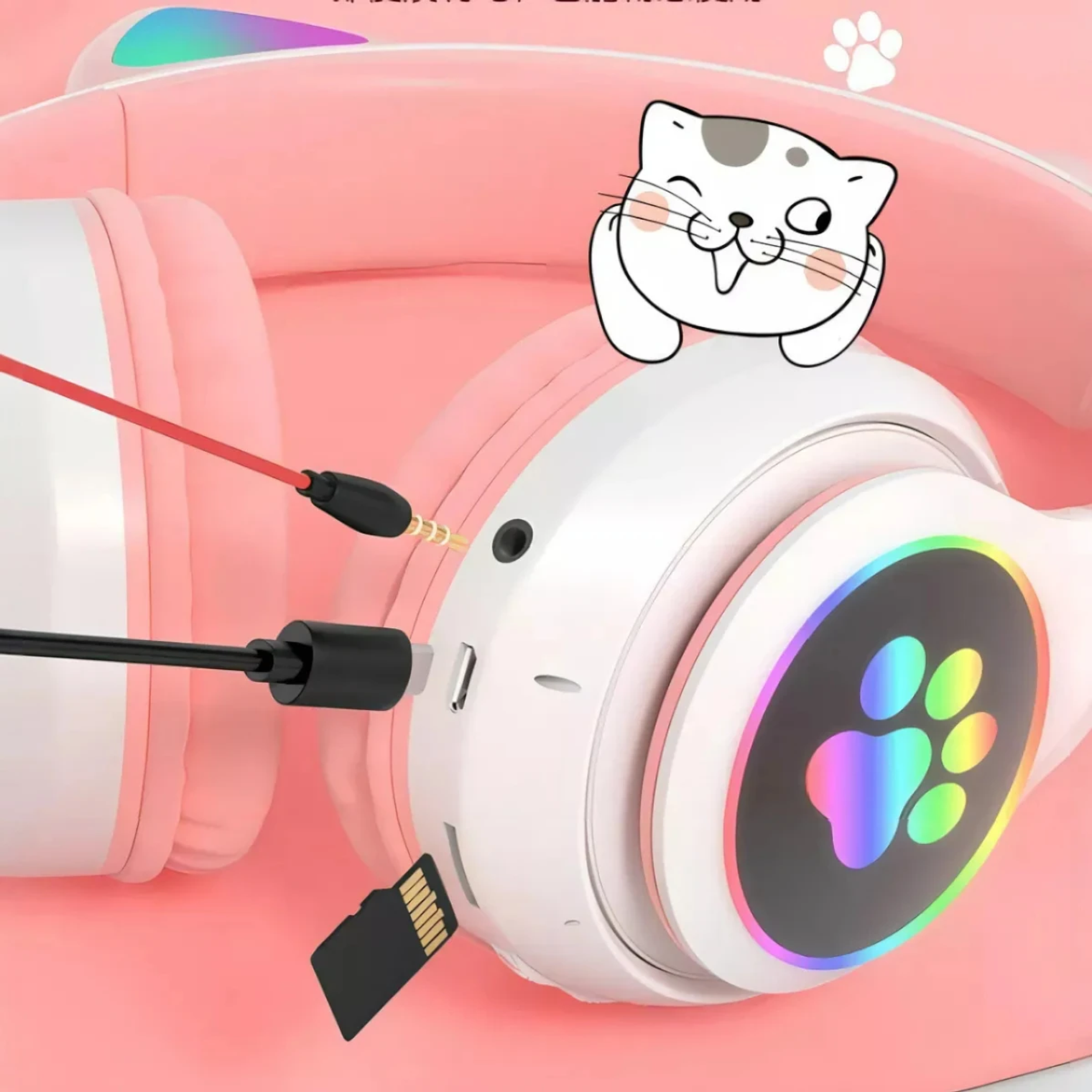 Audifono Bluetooth Kitty Patitas Rosado 6