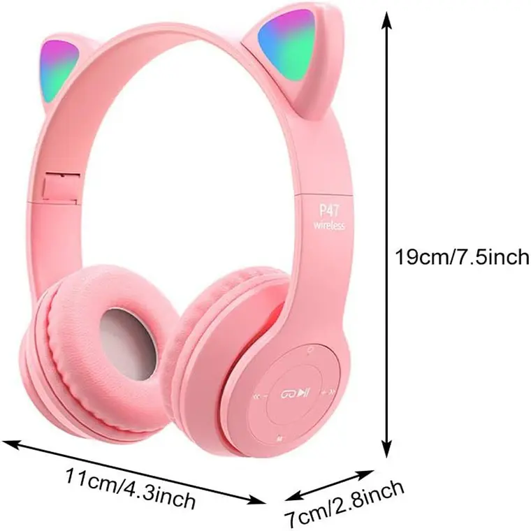 Audifono Bluetooth P-47 Orejas De Gato Kawaii Gris 7