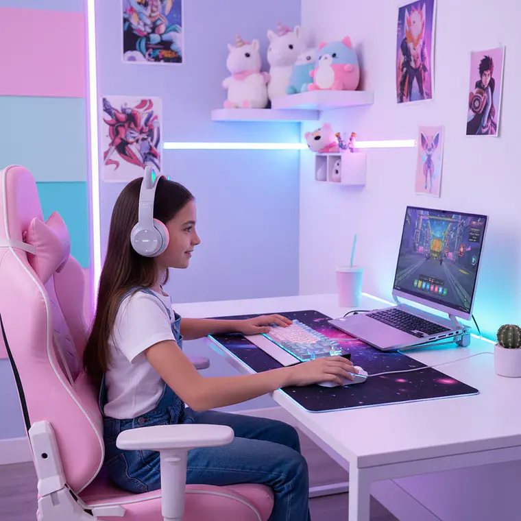 Audifono Bluetooth P-47 Orejas De Gato Kawaii Gris 2