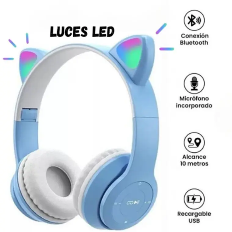 Audifono Bluetooth Orejas De Gato Kawaii Negros 6