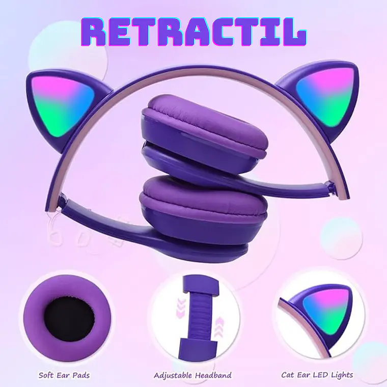 Audifono Bluetooth Orejas De Gato Kawaii Negros 5