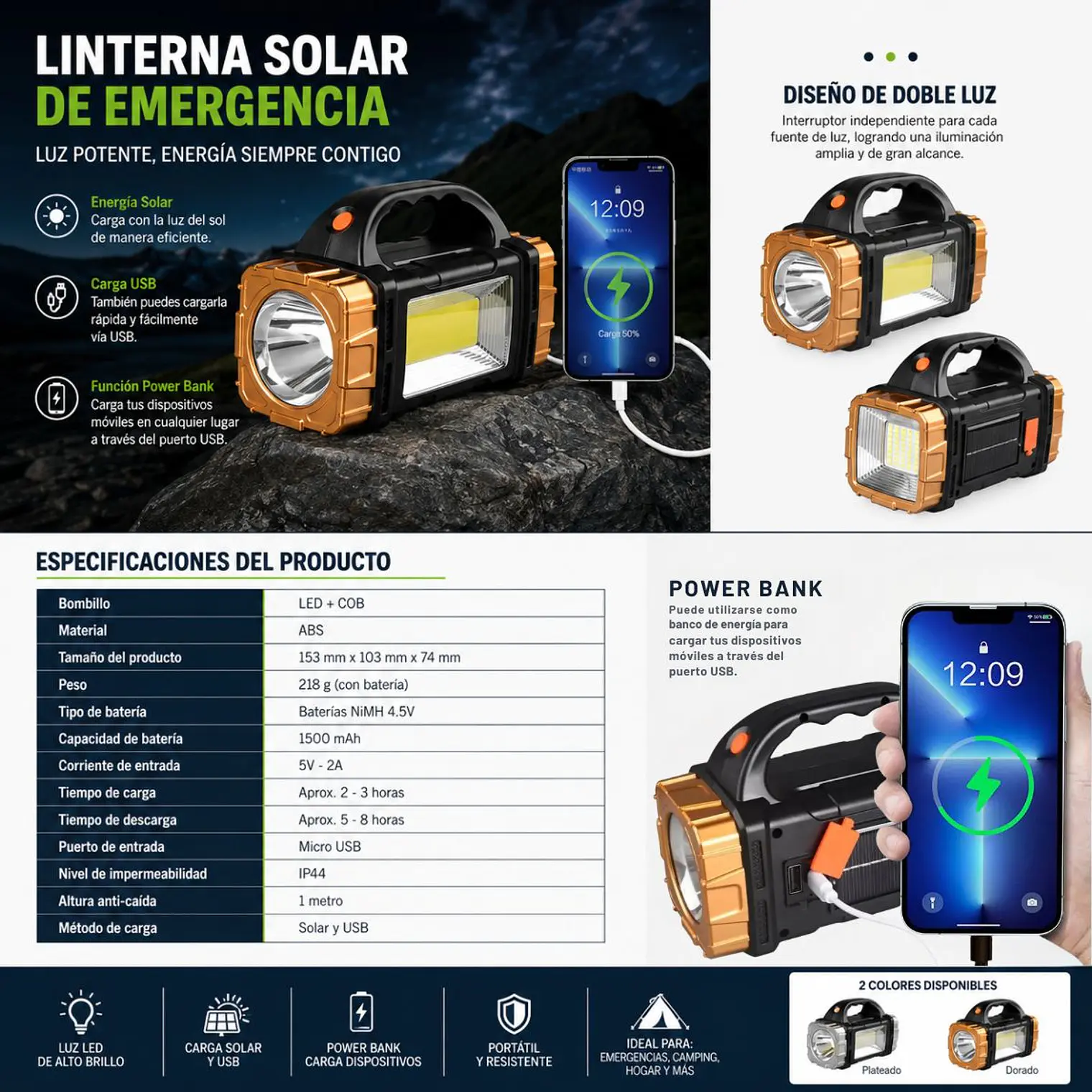 Linterna Solar De Emergencia Portatil MS-2289 6