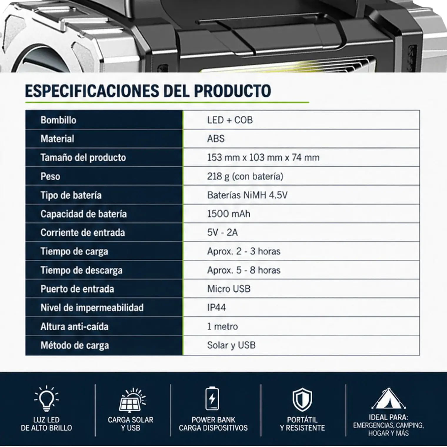 Linterna Solar De Emergencia Portatil MS-2289 10