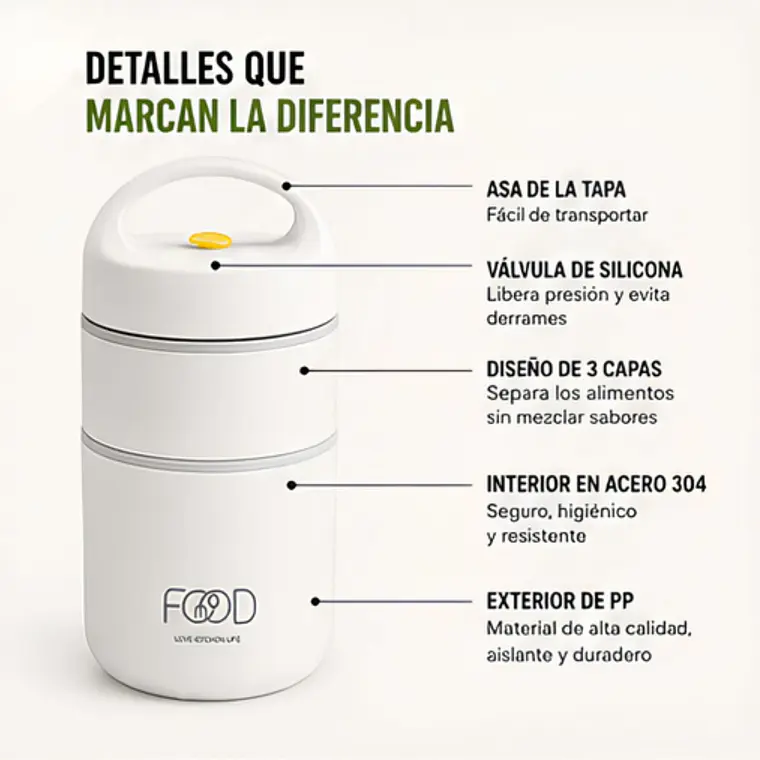 Termo Comida Acero Inoxidable 680 Ml Blanco 9