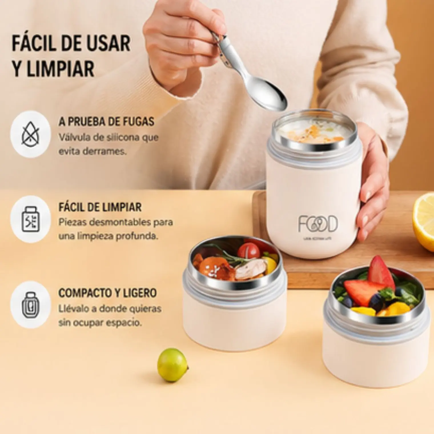 Termo Comida Acero Inoxidable 680 Ml Blanco 7