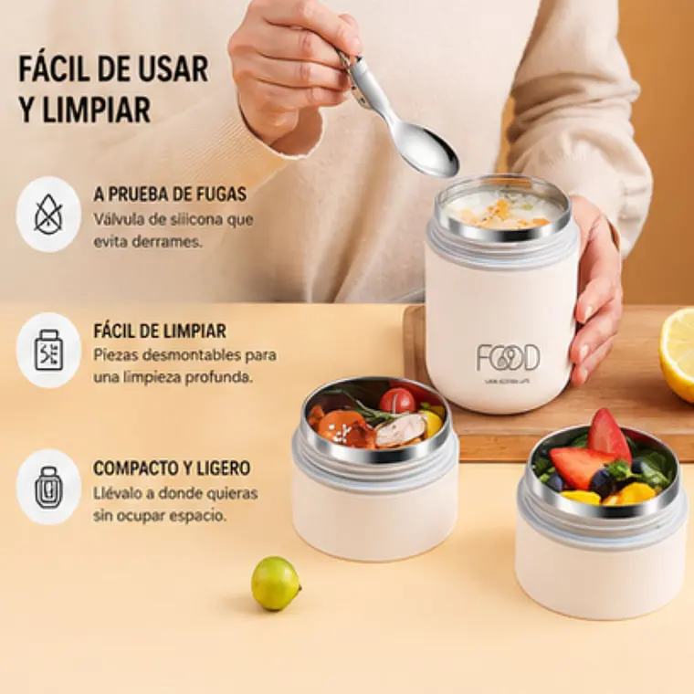 Termo Comida Acero Inoxidable 680 Ml Blanco 7