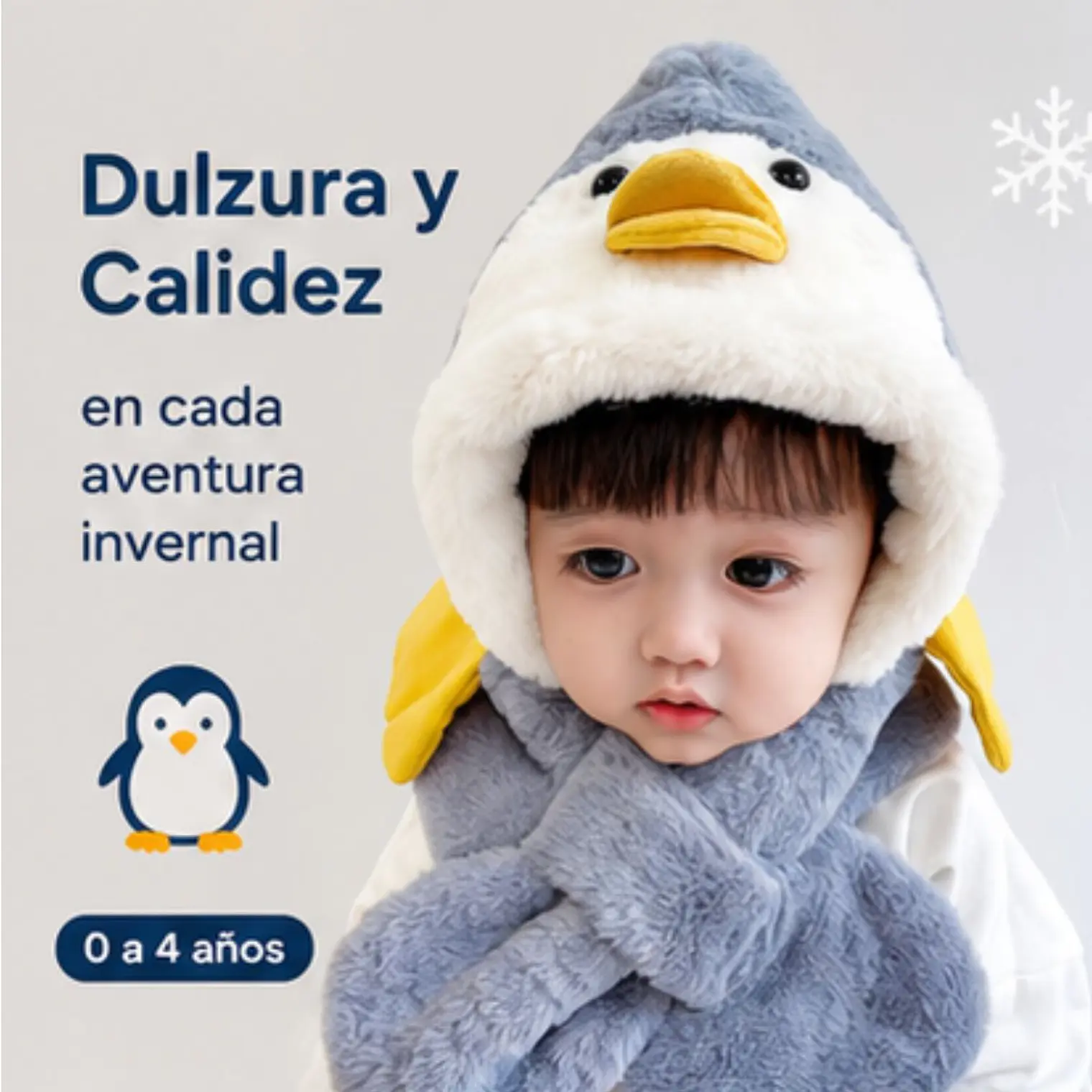 Gorro Infnatil Chiporro Con Bufanda Pinguino Azul 2