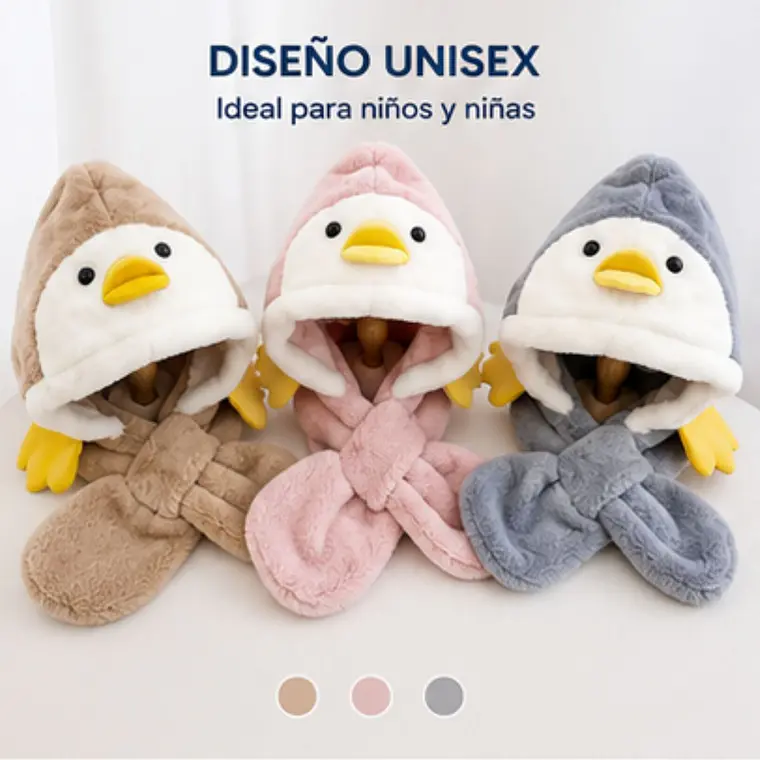 Gorro Infnatil Chiporro Con Bufanda Pinguino Azul 3