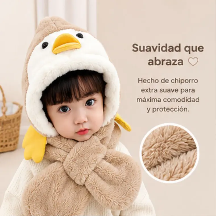 Gorro Infnatil Chiporro Con Bufanda Pinguino Azul 4