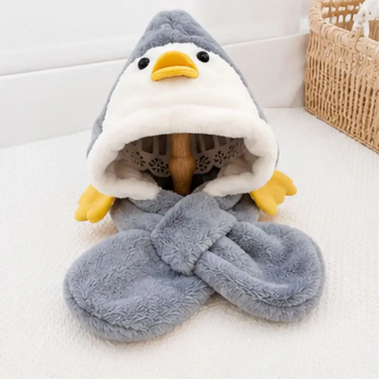 Gorro Infnatil Chiporro Con Bufanda Pinguino Azul 1