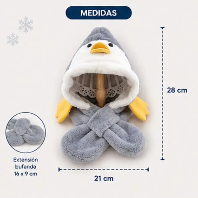 Gorro Infnatil Chiporro Con Bufanda Pinguino Azul 8