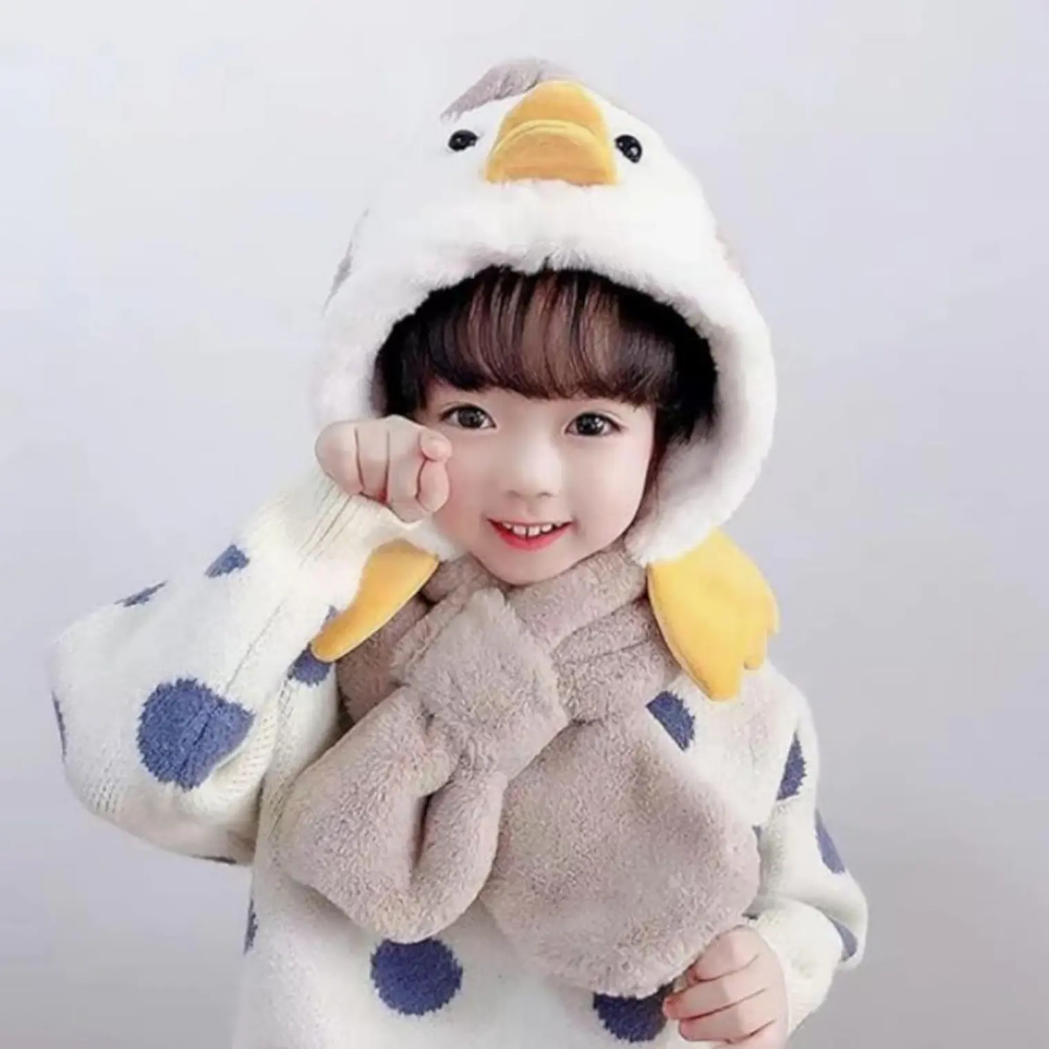 Gorro Infnatil Chiporro Con Bufanda Pinguino Café 3