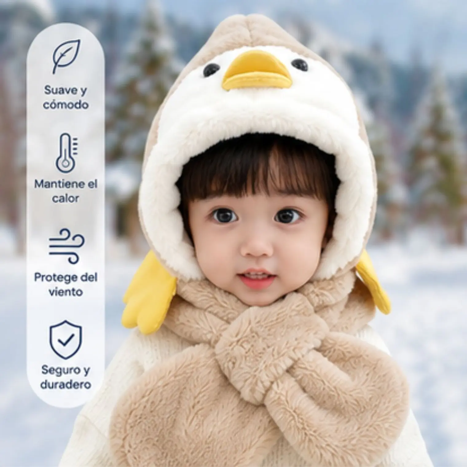 Gorro Infnatil Chiporro Con Bufanda Pinguino Café 7