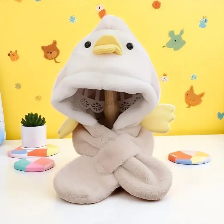 Gorro Infnatil Chiporro Con Bufanda Pinguino Beige 1