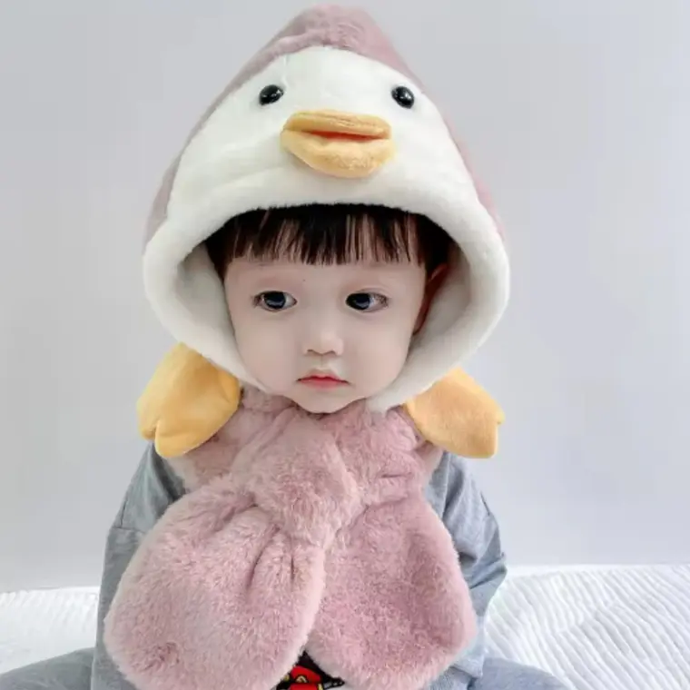 Gorro Infnatil Chiporro Con Bufanda Pinguino Rosado 3