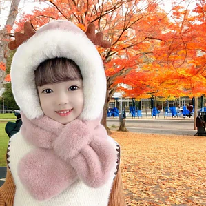 Gorro Infantil Diseño Reno Rosa con Bufanda Integrada 