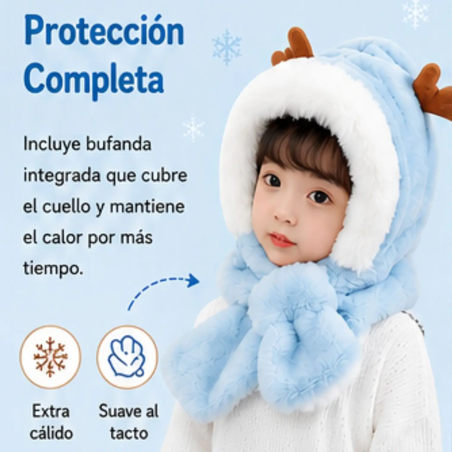 Gorro Infantil Diseño Reno Rosa con Bufanda Integrada  4