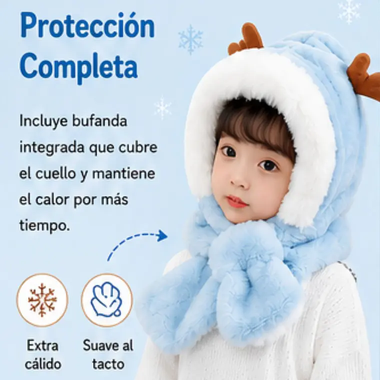 Gorro Infantil Diseño Reno Rosa con Bufanda Integrada  4