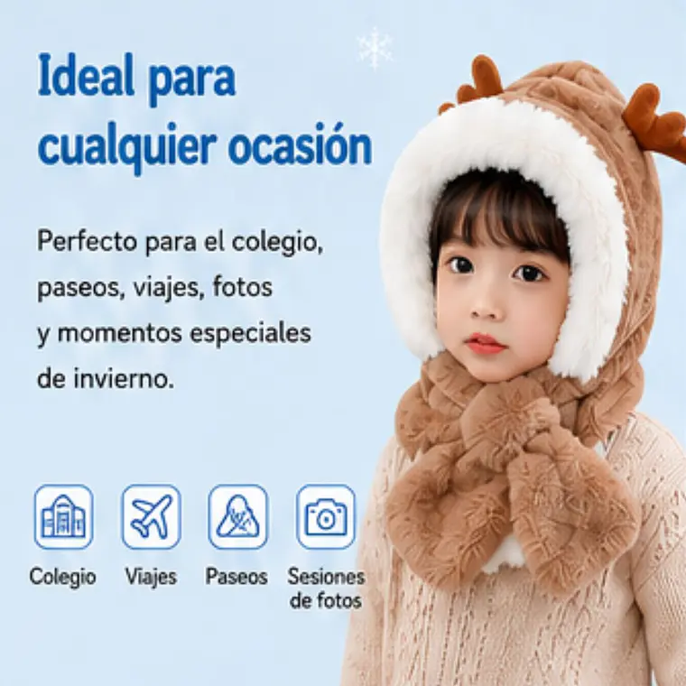 Gorro Infantil Diseño Reno Rosa con Bufanda Integrada  6