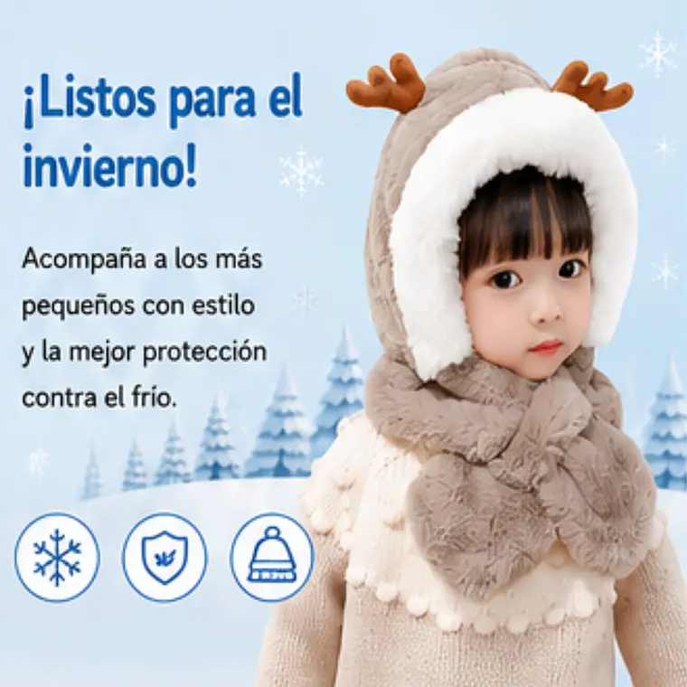Gorro Infantil Diseño Reno Rosa con Bufanda Integrada  11