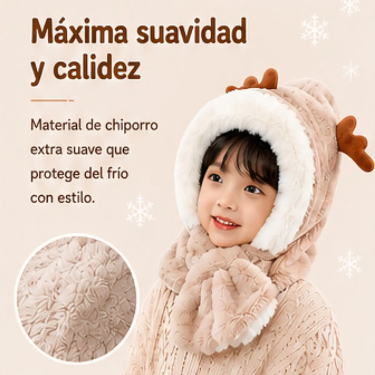 Gorro Infantil Diseño Reno Cafe con Bufanda  4