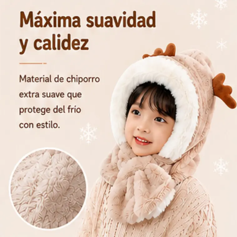Gorro Infantil Diseño Reno Cafe con Bufanda  4