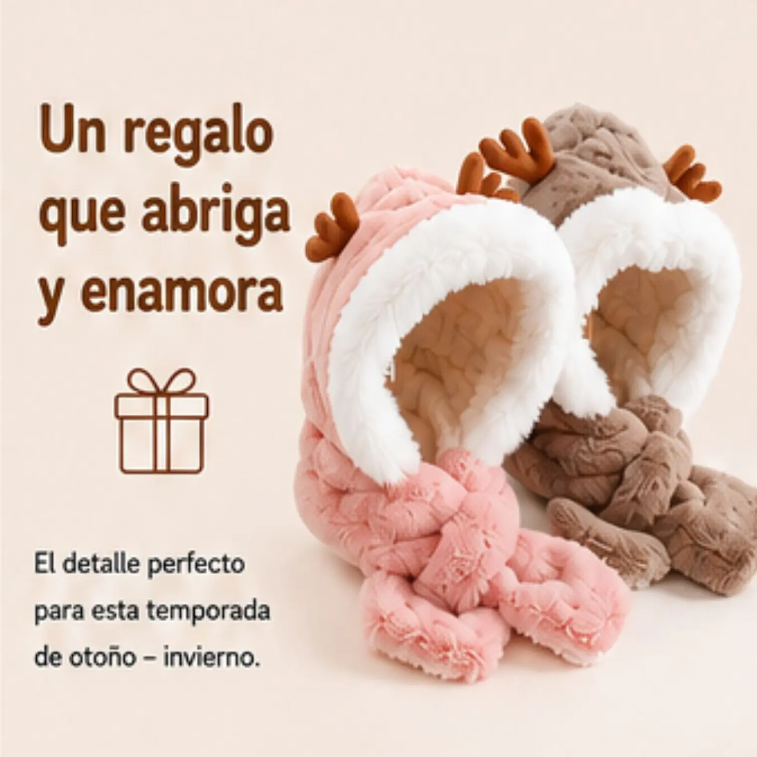 Gorro Infantil Diseño Reno Cafe con Bufanda  2