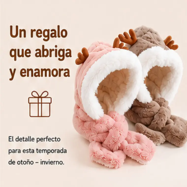 Gorro Infantil Diseño Reno Cafe con Bufanda  2