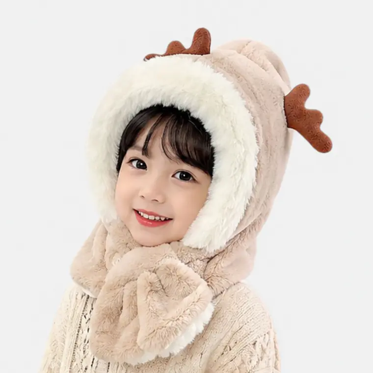 Gorro Infantil Diseño Reno Beige con Bufanda  1