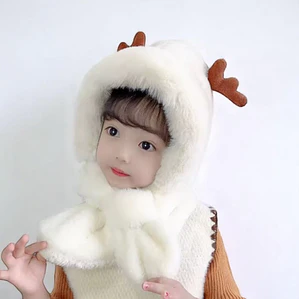 Gorro Infantil Diseño Reno Blanco con Bufanda 